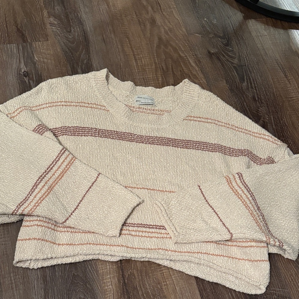 Urban Outfitters Cream and Brown Striped Sweater